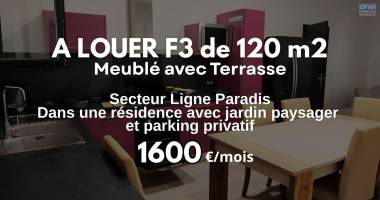 À louer | magnifique f3 meublé de 120 m² avec grande terrasse dans un écrin de verdure à saint-pierre ligne paradis